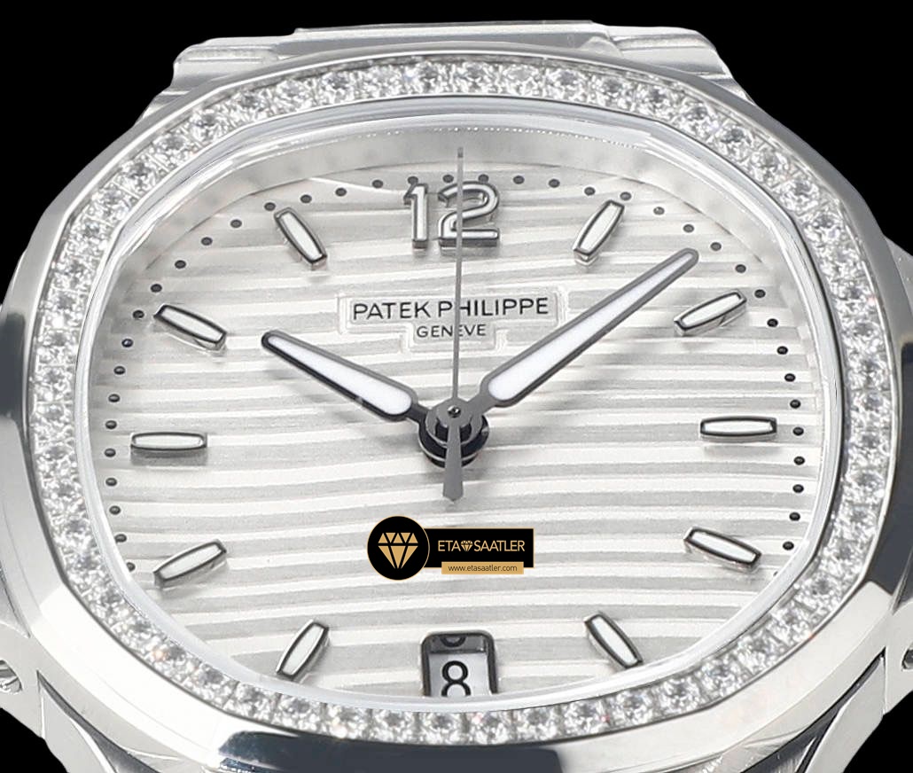 Patek Philippe 7118 Nautilus 35mm Beyaz Kadran Full Taş Bezel ETA (5) Patek Philippe 7118 Nautilus 35mm Beyaz Kadran Full Taş Bezel ETA