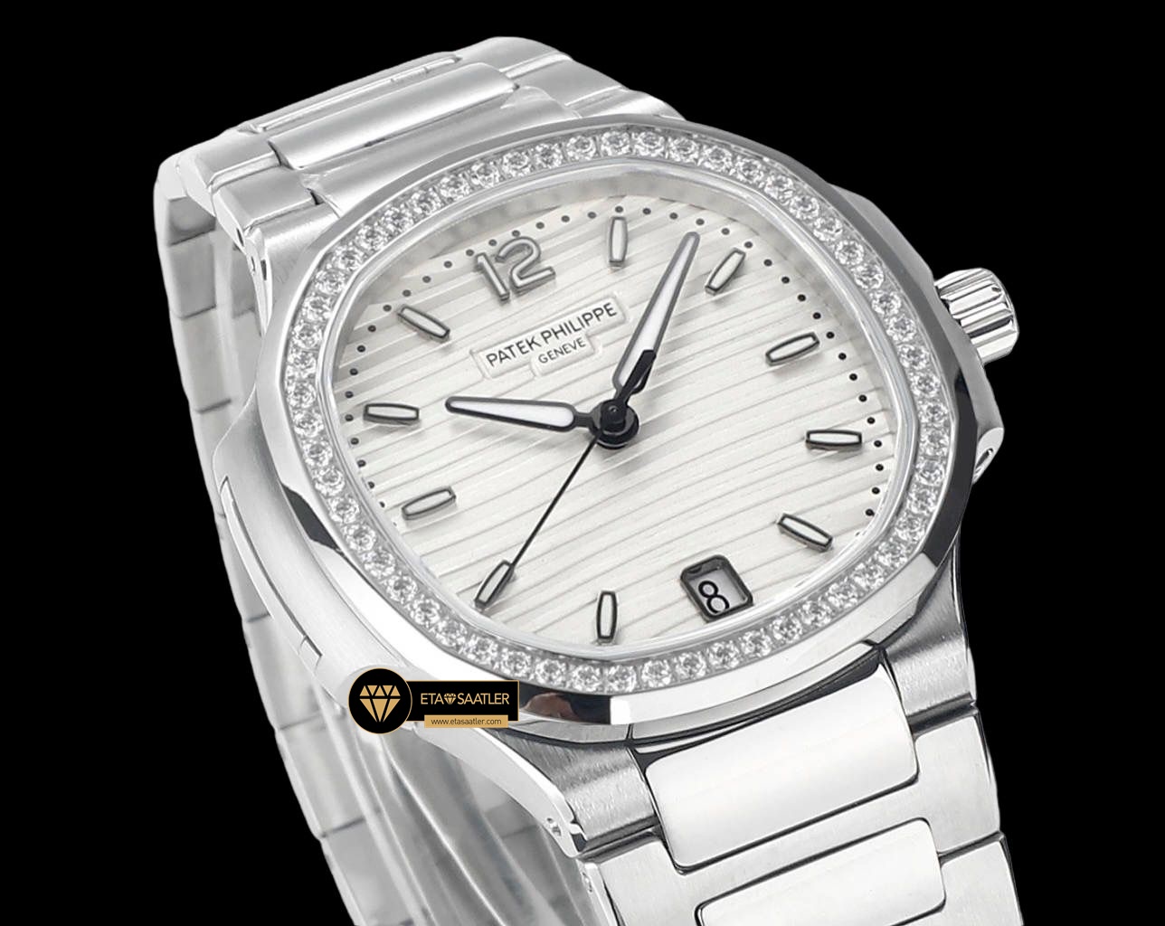 Patek Philippe 7118 Nautilus 35mm Beyaz Kadran Full Taş Bezel ETA (7) Patek Philippe 7118 Nautilus 35mm Beyaz Kadran Full Taş Bezel ETA