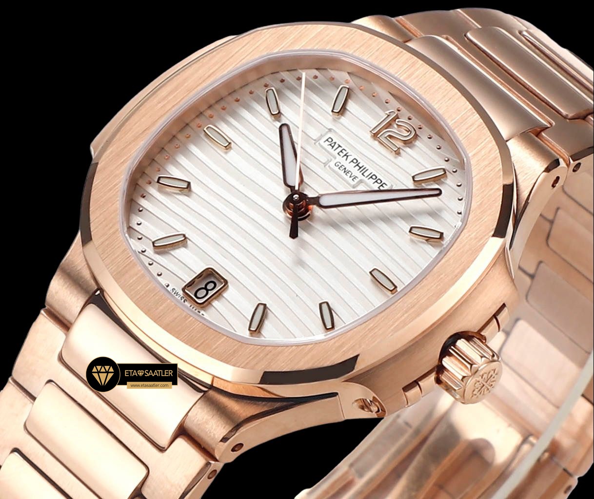 Patek Philippe 7118 Nautilus Beyaz Kadran 35mm Rose Kasa ETA (7) Patek Philippe 7118 Nautilus Beyaz Kadran 35mm Rose Kasa ETA