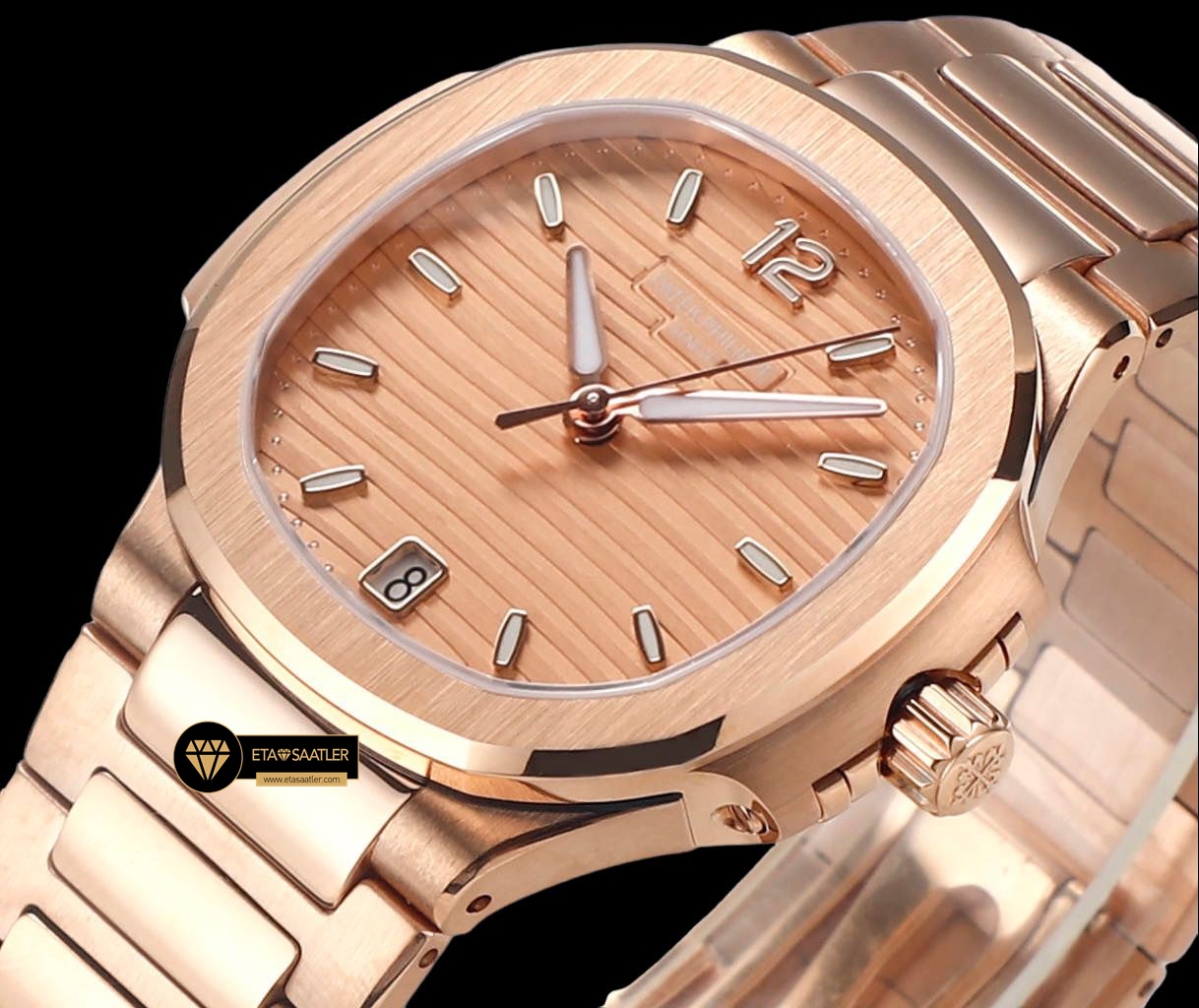 Patek Philippe 7118 Nautilus Pembe Kadran 35mm Rose Kasa ETA (8) Patek Philippe 7118 Nautilus Pembe Kadran 35mm Rose Kasa ETA