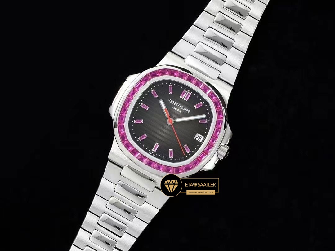Patek Philippe Nautilus 40mm Siyah Kadran Jumbo 5711 Full Taşlı Bezel ETA (4) Patek Philippe Nautilus 40mm Siyah Kadran Jumbo 5711 Full Taşlı Bezel ETA