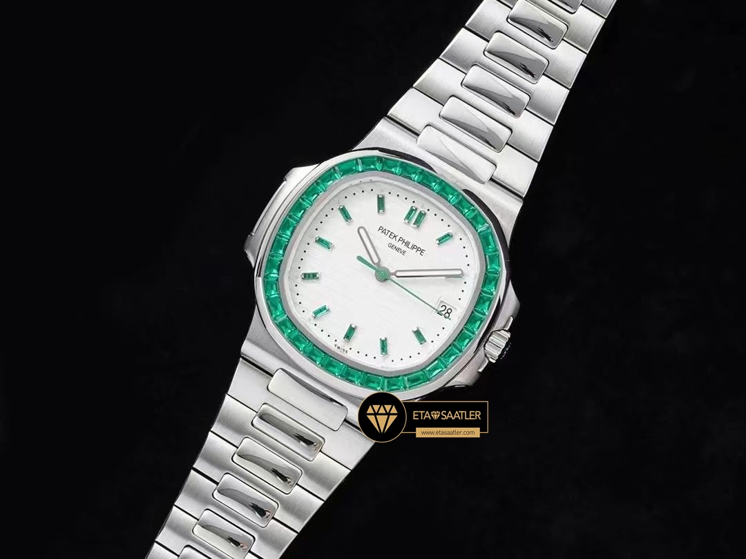 Patek Philippe Nautilus Çelik 40mm Jumbo 5711 Taşlı Beyaz Kadran ETA (2) Patek Philippe Nautilus Çelik 40mm Jumbo 5711 Taşlı Beyaz Kadran ETA