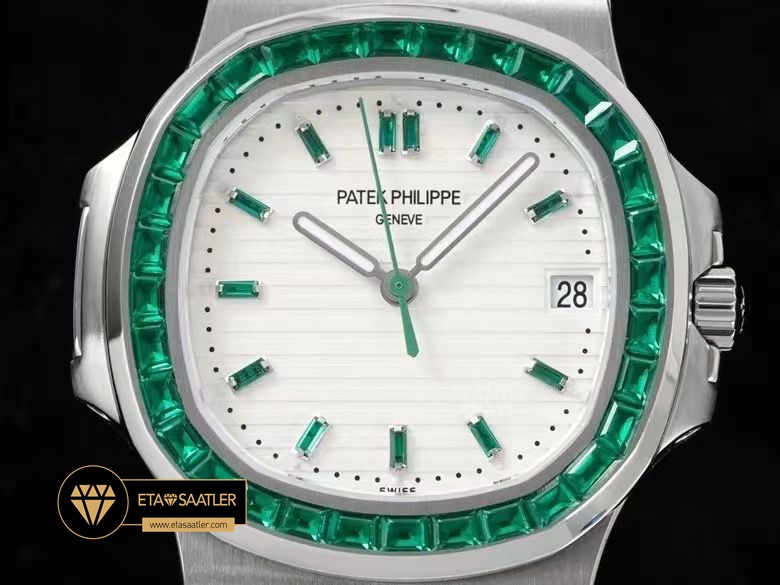 Patek Philippe Nautilus Çelik 40mm Jumbo 5711 Taşlı Beyaz Kadran ETA (9) Patek Philippe Nautilus Çelik 40mm Jumbo 5711 Taşlı Beyaz Kadran ETA