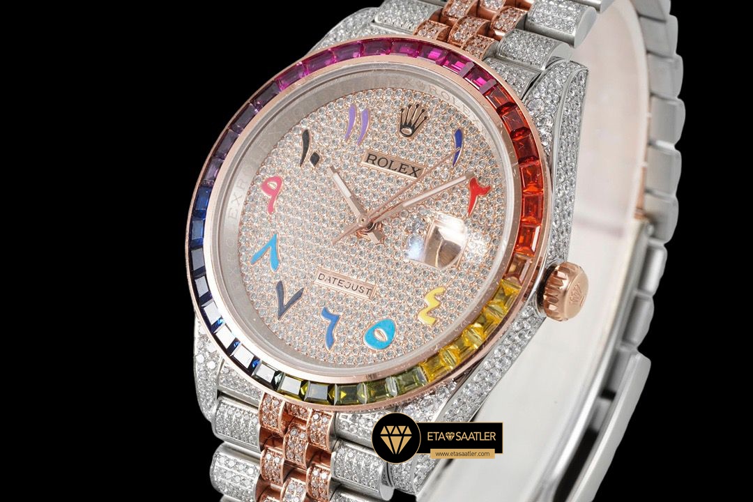 Rolex Datejust 126300 Arap Rakamlı Kadran 41mm Full Taş Rose Kasa 3235 ETA (6) Rolex Datejust 126300 Arap Rakamlı Kadran 41mm Full Taş Rose Kasa 3235 ETA
