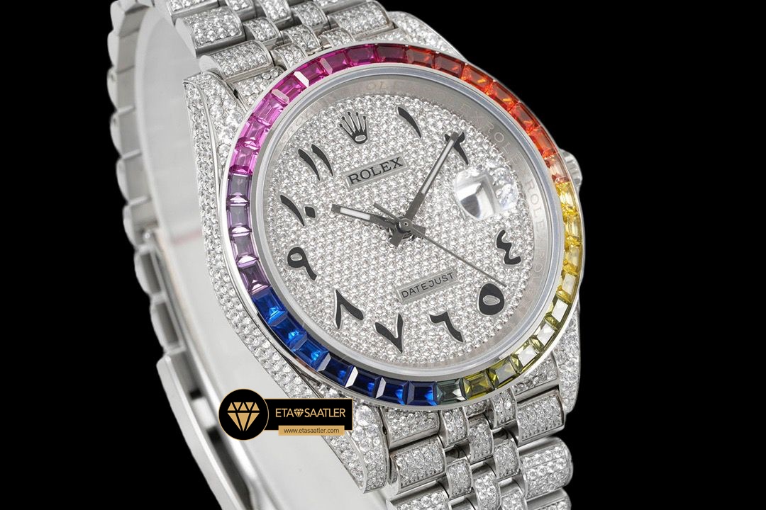 Rolex Datejust 126300 Rainbow Bezel 41mm Arabic Numerals Dial 3235 ETA (9) Rolex Datejust 126300 Rainbow Bezel 41mm Arabic Numerals Dial 3235 ETA