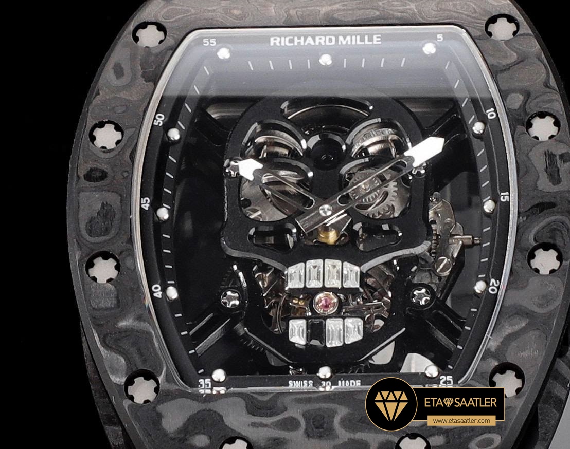 Richard Mille RM052 Taşlı Kafatası Kadran Siyah Carbon Çerçeve YSF Tourbillon V2 ETA (4) Richard Mille RM052 Taşlı Kafatası Kadran Siyah Carbon Çerçeve YSF Tourbillon V2 ETA
