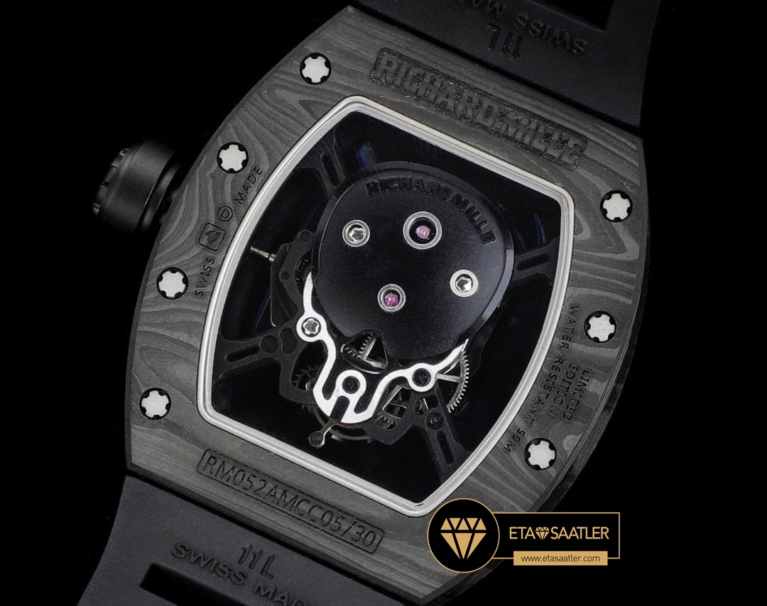 Richard Mille RM052 Taşlı Kafatası Kadran Siyah Carbon Çerçeve YSF Tourbillon V2 ETA (6) Richard Mille RM052 Taşlı Kafatası Kadran Siyah Carbon Çerçeve YSF Tourbillon V2 ETA