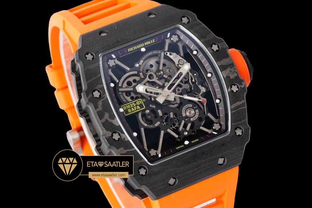 Richard Mille RM35-01 İskelet Kadran NTPT Carbon Kasa Turuncu Kauçuk Kordon SONIC V2 ETA (2) Richard Mille RM35-01 İskelet Kadran NTPT Carbon Kasa Turuncu Kauçuk Kordon SONIC V2 ETA