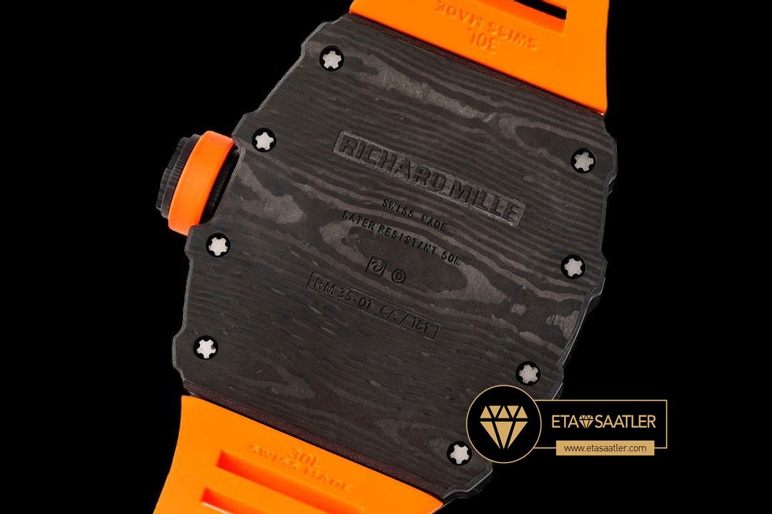 Richard Mille RM35-01 İskelet Kadran NTPT Carbon Kasa Turuncu Kauçuk Kordon SONIC V2 ETA (9) Richard Mille RM35-01 İskelet Kadran NTPT Carbon Kasa Turuncu Kauçuk Kordon SONIC V2 ETA