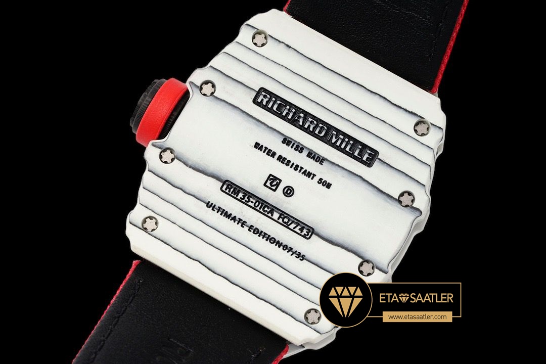 Richard Mille RM35-01 NTPT Beyaz Carbon Kasa Kırmızı Örme Deri Kordon SONIC V2 ETA (8) Richard Mille RM35-01 NTPT Beyaz Carbon Kasa Kırmızı Örme Deri Kordon SONIC V2 ETA