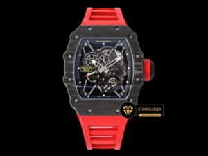 Richard Mille RM35-01 NTPT Carbon Kasa İskelet Kadran Kırmızı Kauçuk Kordon SONIC V2 ETA