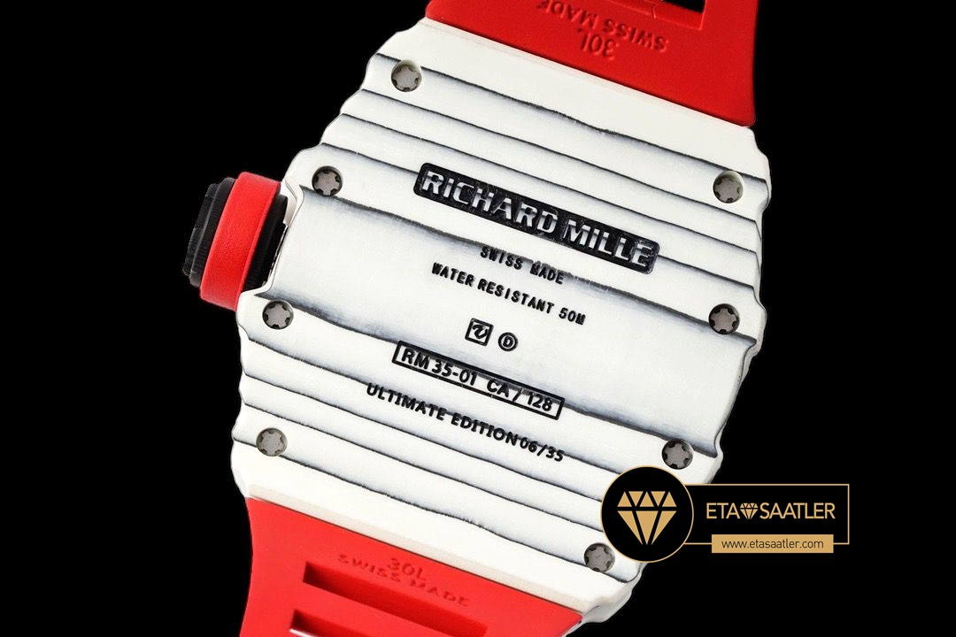 Richard Mille RM35-01 RAFA Beyaz NTPT Carbon Kasa Kırmızı Kauçuk Kordon SONIC V2 ETA (7) Richard Mille RM35-01 RAFA Beyaz NTPT Carbon Kasa Kırmızı Kauçuk Kordon SONIC V2 ETA
