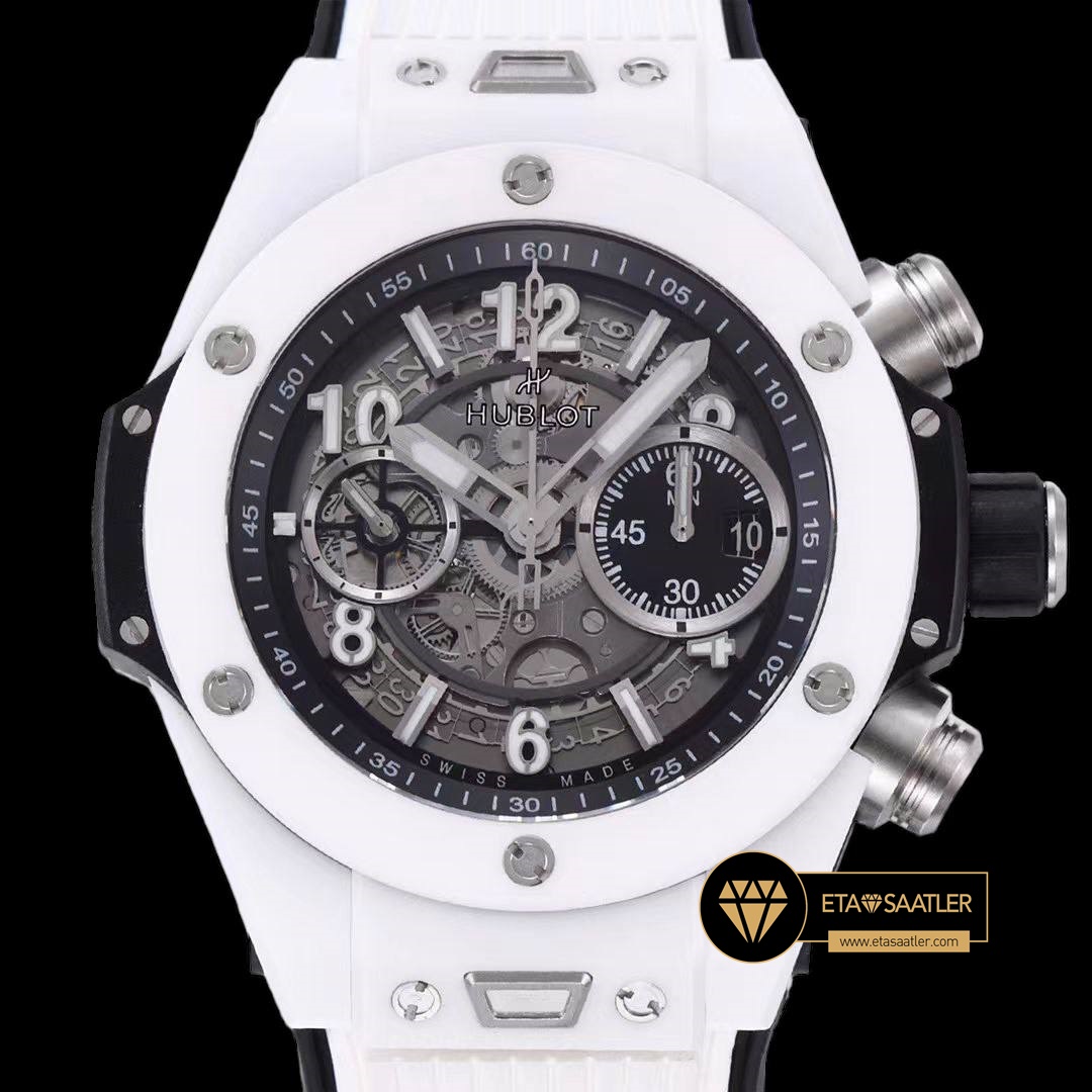Hublot Big Bang Unico Beyaz Seramik HUB1280 İskelet Kadran Super Clone ETA (4) Hublot Big Bang Unico Beyaz Seramik HUB1280 İskelet Kadran Super Clone ETA
