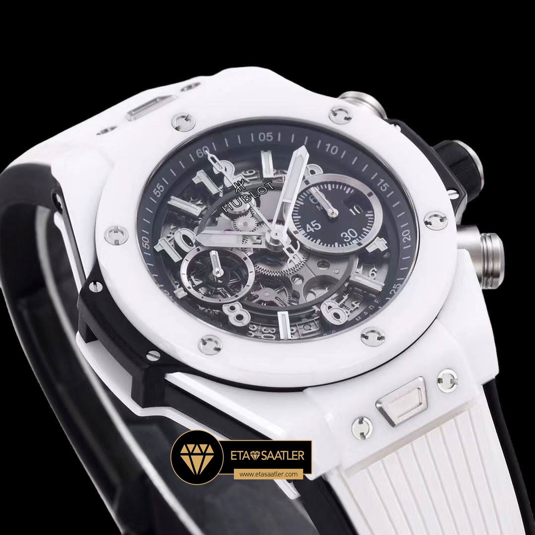 Hublot Big Bang Unico Beyaz Seramik HUB1280 İskelet Kadran Super Clone ETA (5) Hublot Big Bang Unico Beyaz Seramik HUB1280 İskelet Kadran Super Clone ETA