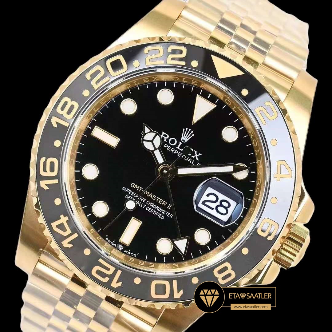 Rolex Gmt-Master II Gold EW Factory 3285 Jubile 904L Çelik Seramik Çerçeve V3 ETA (4) Rolex Gmt-Master II Gold EW Factory 3285 Jubile 904L Çelik Seramik Çerçeve V3 ETA