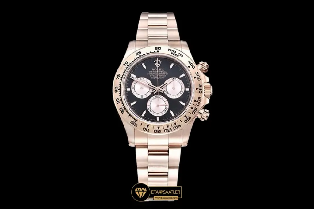 Rolex Daytona Cosmograph Everose Gold 126505 Parlak Siyah Sundust Kadran Super Clone Eta