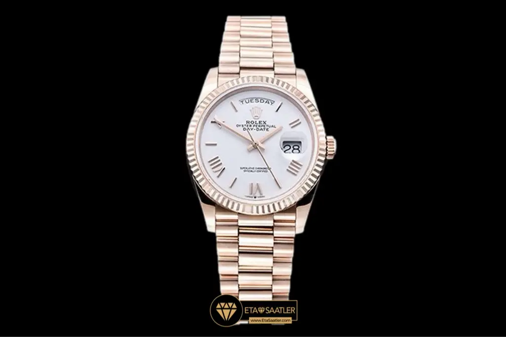 Rolex Day Date 128235 Everose Beyaz Romen Kadran 36 mm Tungsten Super Clone ETA