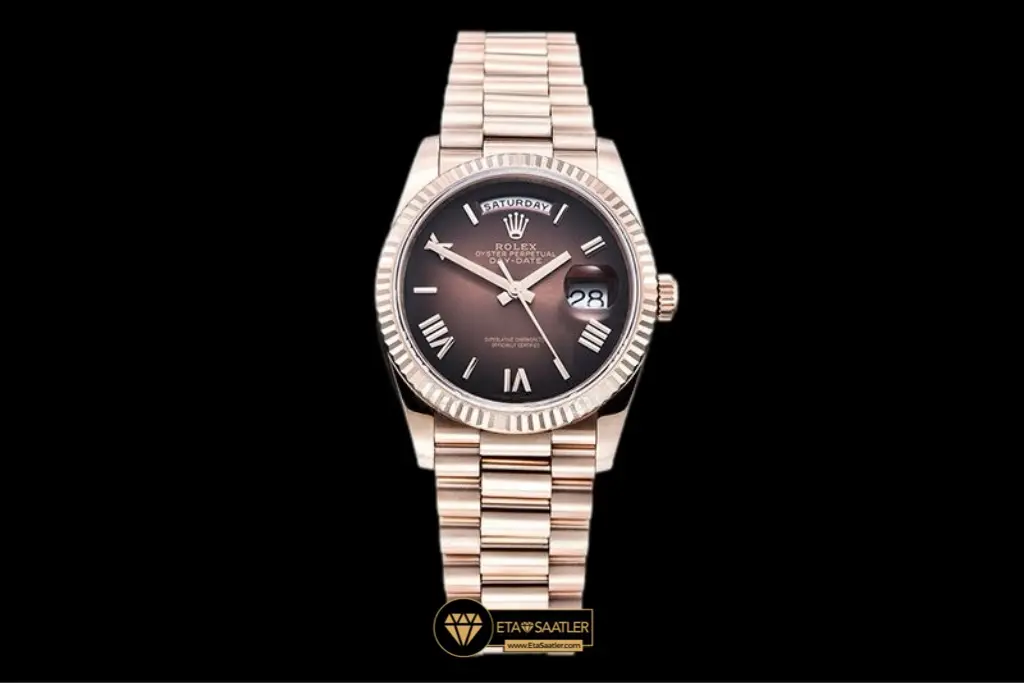 Rolex Day Date 128235 Everose Brown Romen Kadran 36 mm Tungsten Super Clone ETA