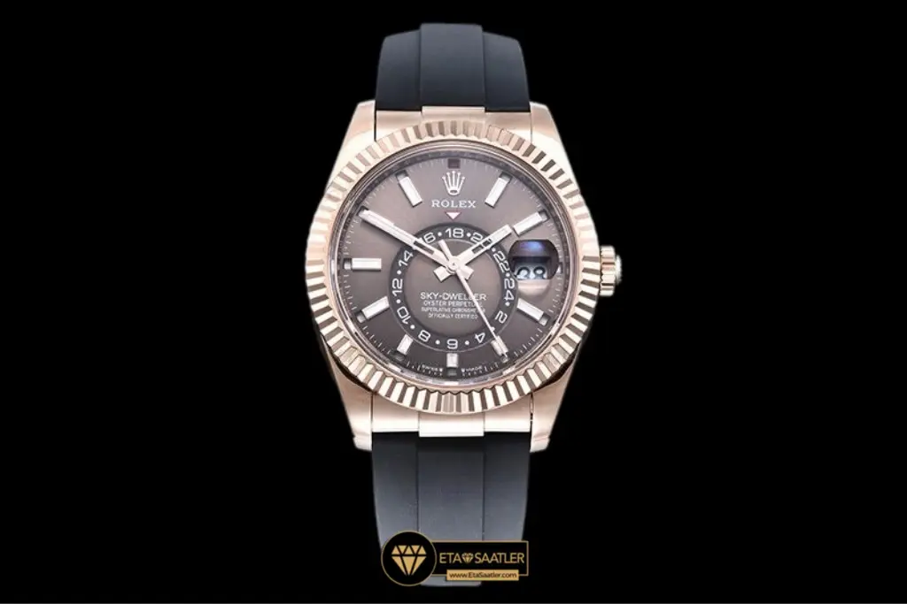 Rolex Sky-Dweller 42mm Oysterflex Everose Gold Kasa Çikolata Kadran Super Clone Eta