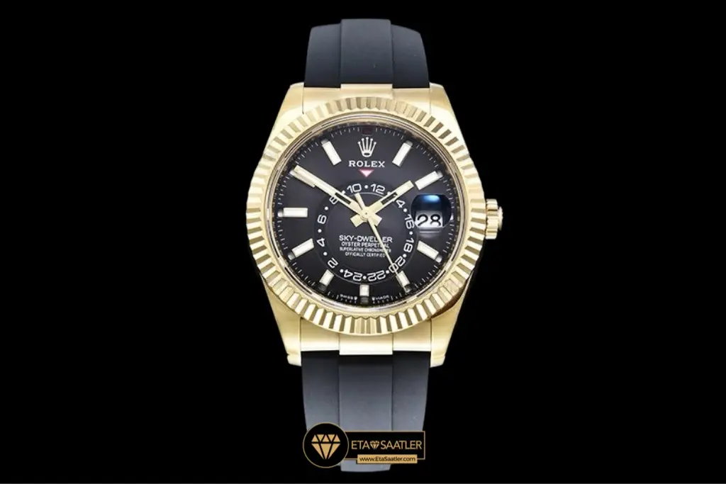 Rolex Sky-Dweller 42mm Oysterflex Gold Kasa Siyah Kadran Super Clone Eta