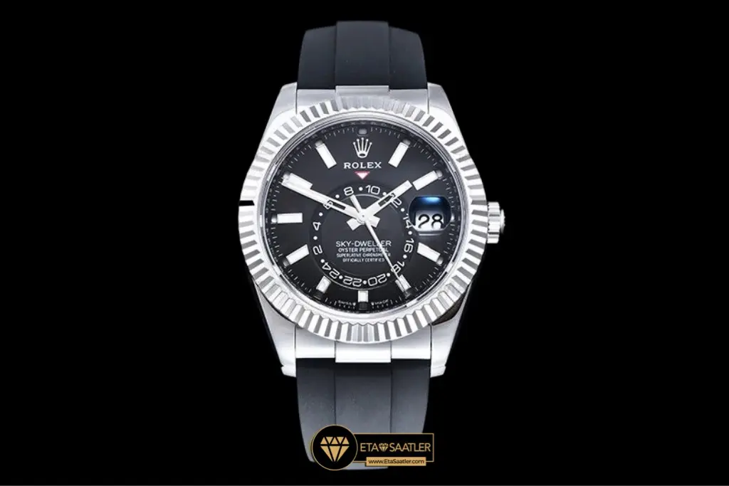Rolex Sky-Dweller 42mm Oysterflex White Gold Kasa Siyah Kadran Super Clone Eta