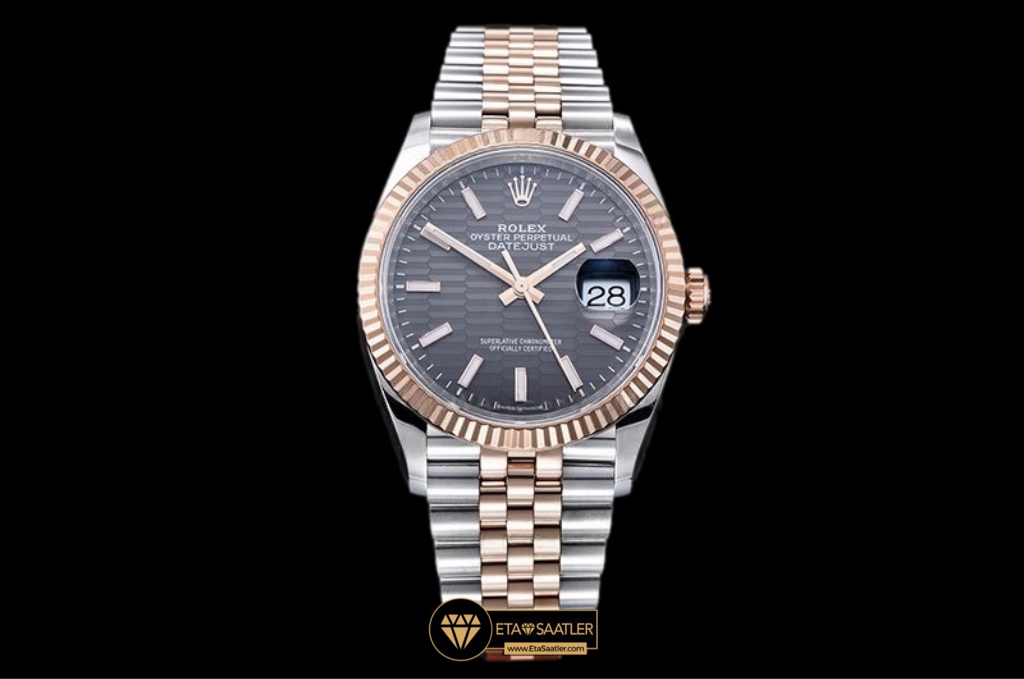 Rolex Datejust 126231 Rose Altın Fluted Bezel Arduvaz Motifli Kadran 36mm Super Clone ETA