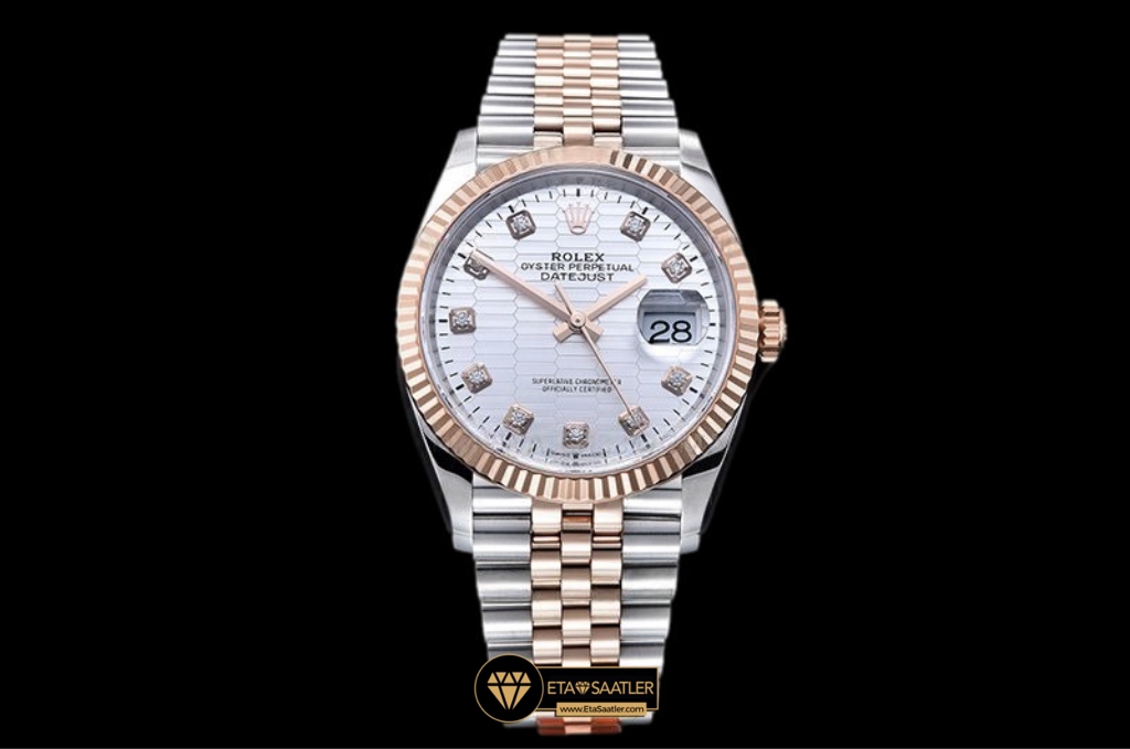Rolex Datejust 126231 Rose Altın Motifli Taşlı Beyaz Kadran 36mm Super Clone ETA