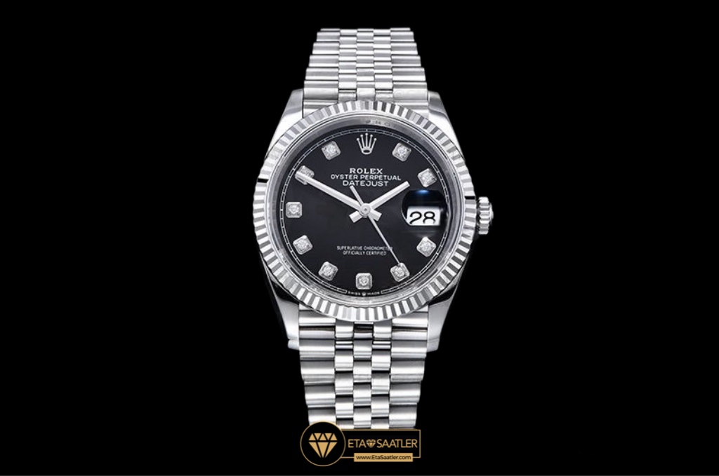 Rolex Datejust 126234 Black Dial Diamond Fluted Bezel Jubile Kordon 36mm Super Clone ETA