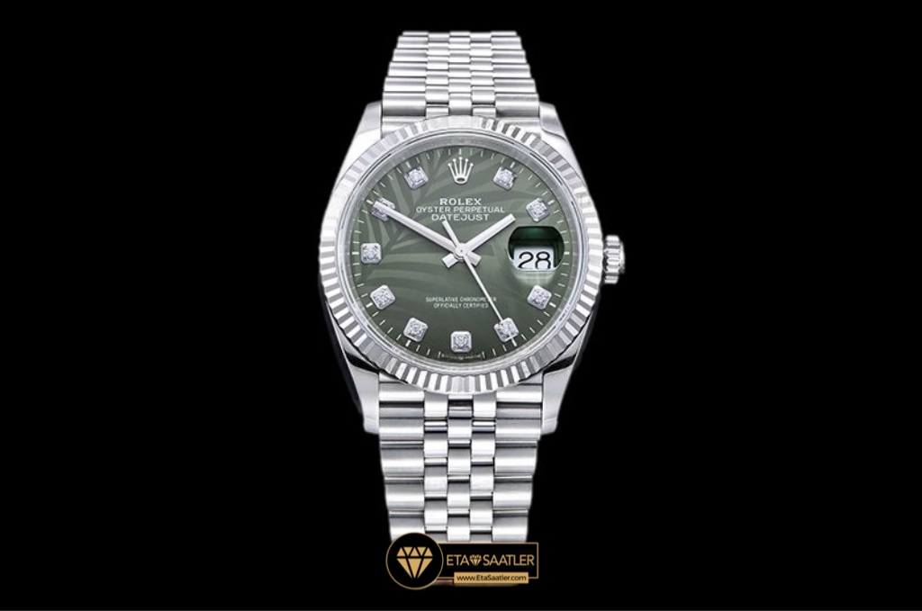 Rolex Datejust 126234 Palm Diamond Green Fluted Bezel Jubile Kordon 36mm Super Clone ETA