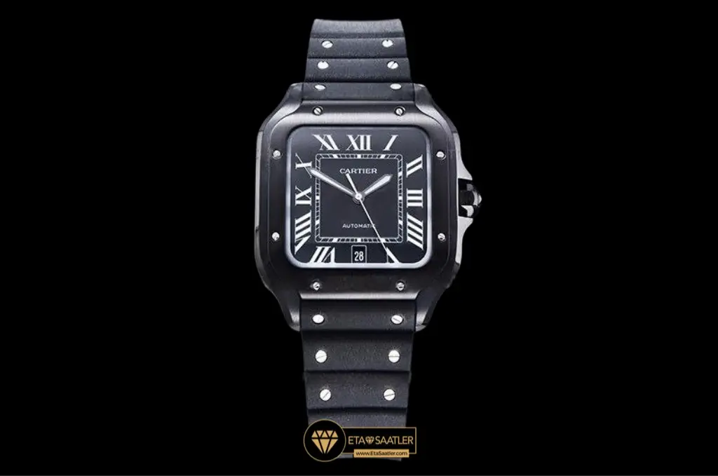 Cartier Santos De Cartier 100 Men XL DLC Kaplama Çelik Siyah Kadran Super Clone ETA