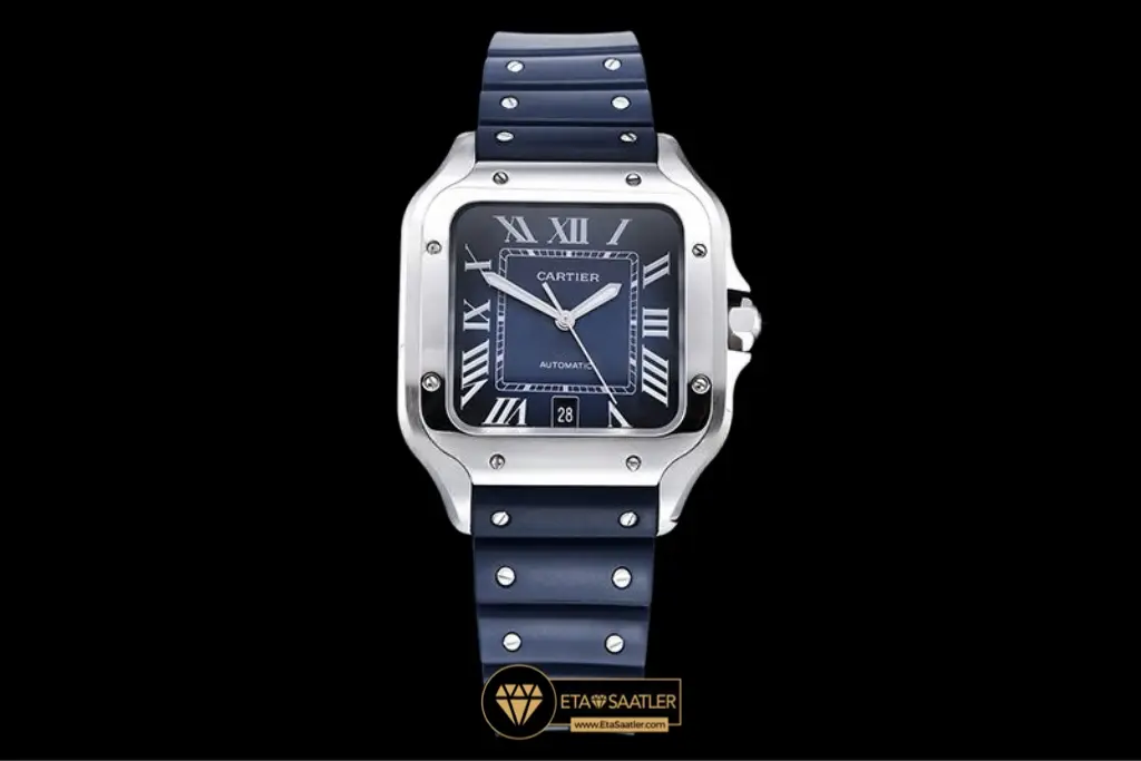 Cartier Santos De Cartier 100 Men XL Silikon Kordon Mavi Kadran Super Clone ETA