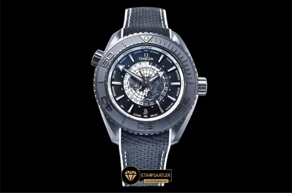 Omega Seamaster Planet Ocean 600m Worldtimer Deep Black Gri Super Clone ETA