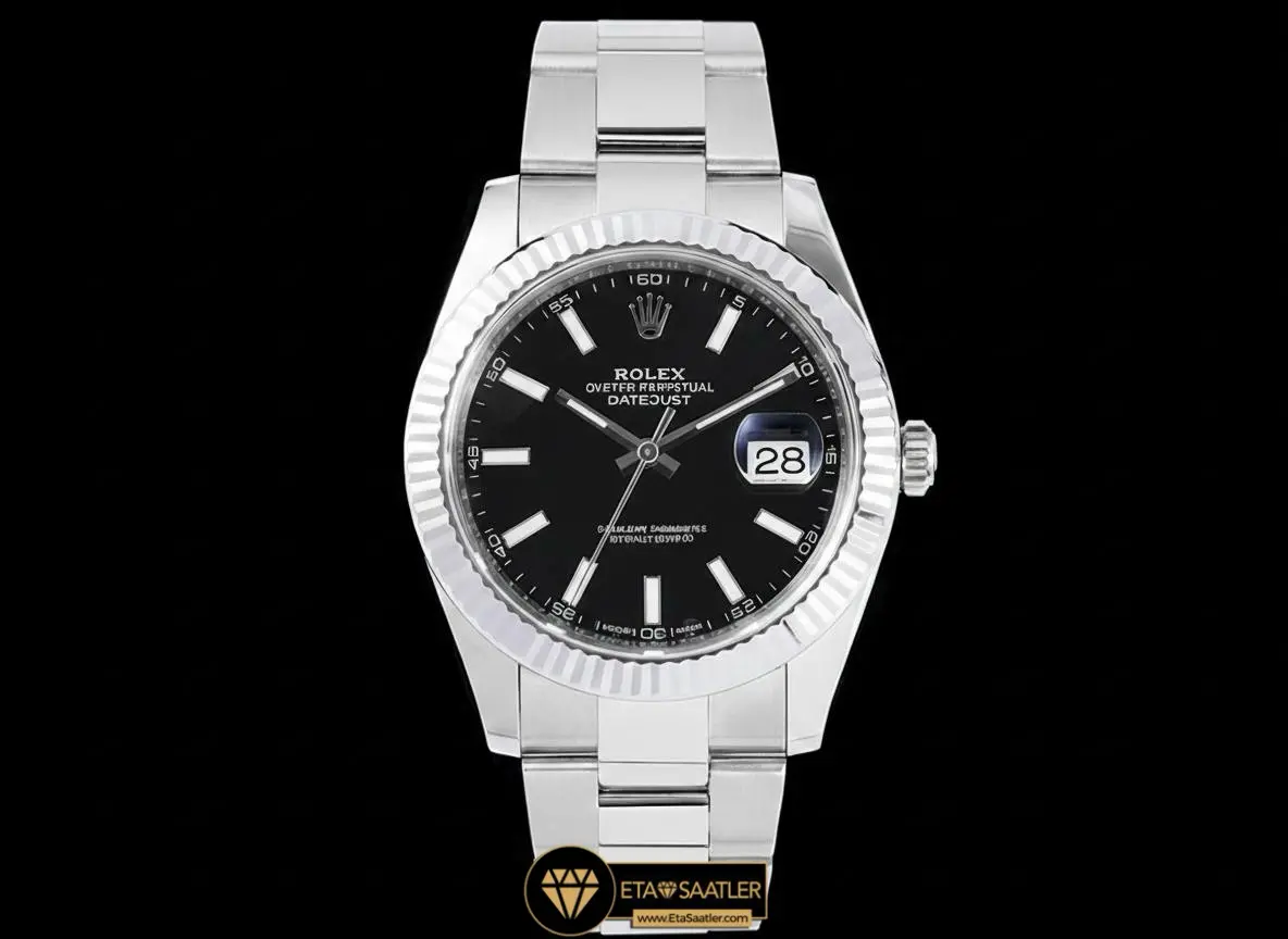 Rolex Datejust 126334 Siyah Kadran Tırtıksız Bezel Oyster Kordon 41mm Super Clone ETA