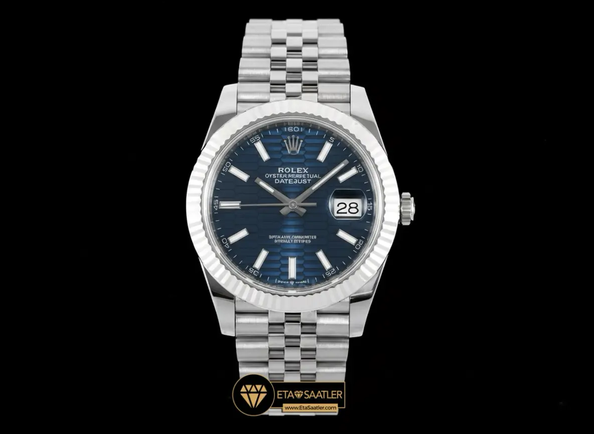 Rolex Datejust 126334 Motifli Mavi Kadran Tırtıklı Bezel Jubile Kordon 41mm Super Clone ETA