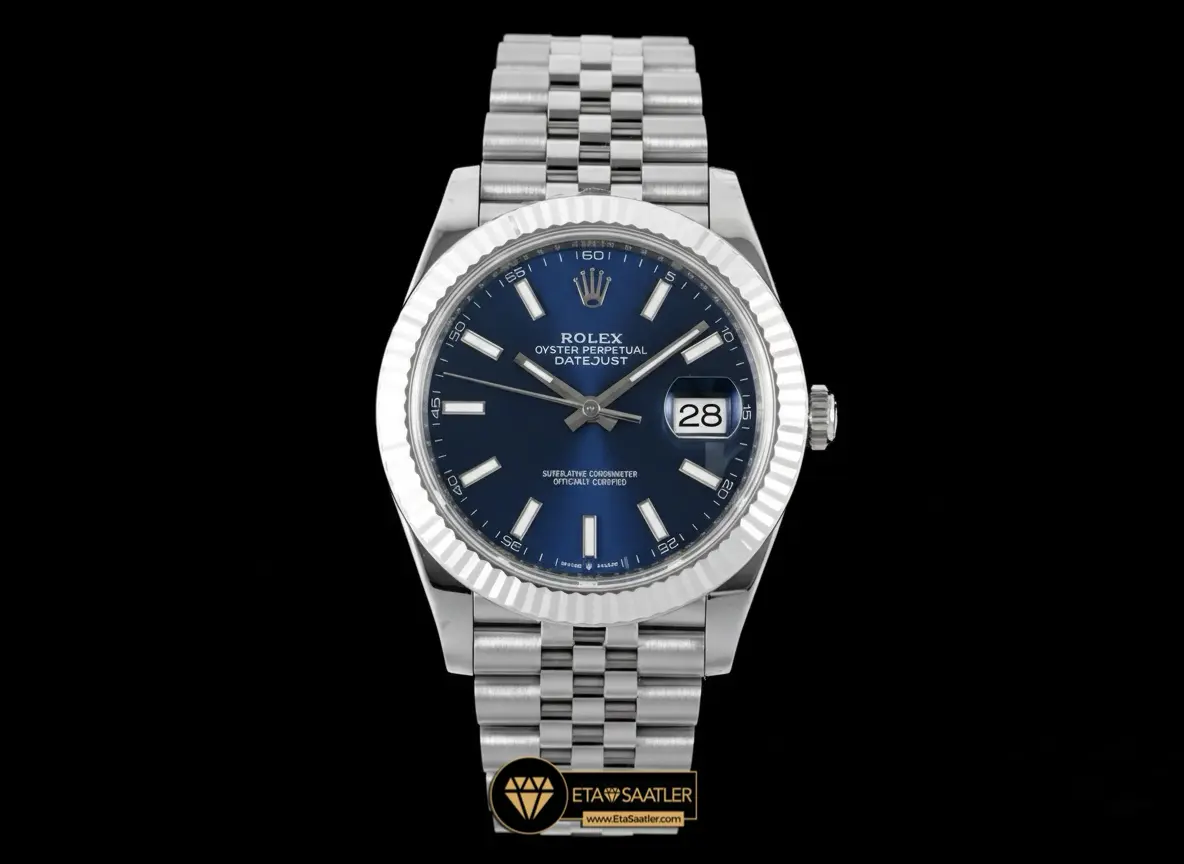 Rolex Datejust 126334 Parlak Mavi Kadran Tırtıklı Bezel Jubile Kordon 41mm Super Clone ETA