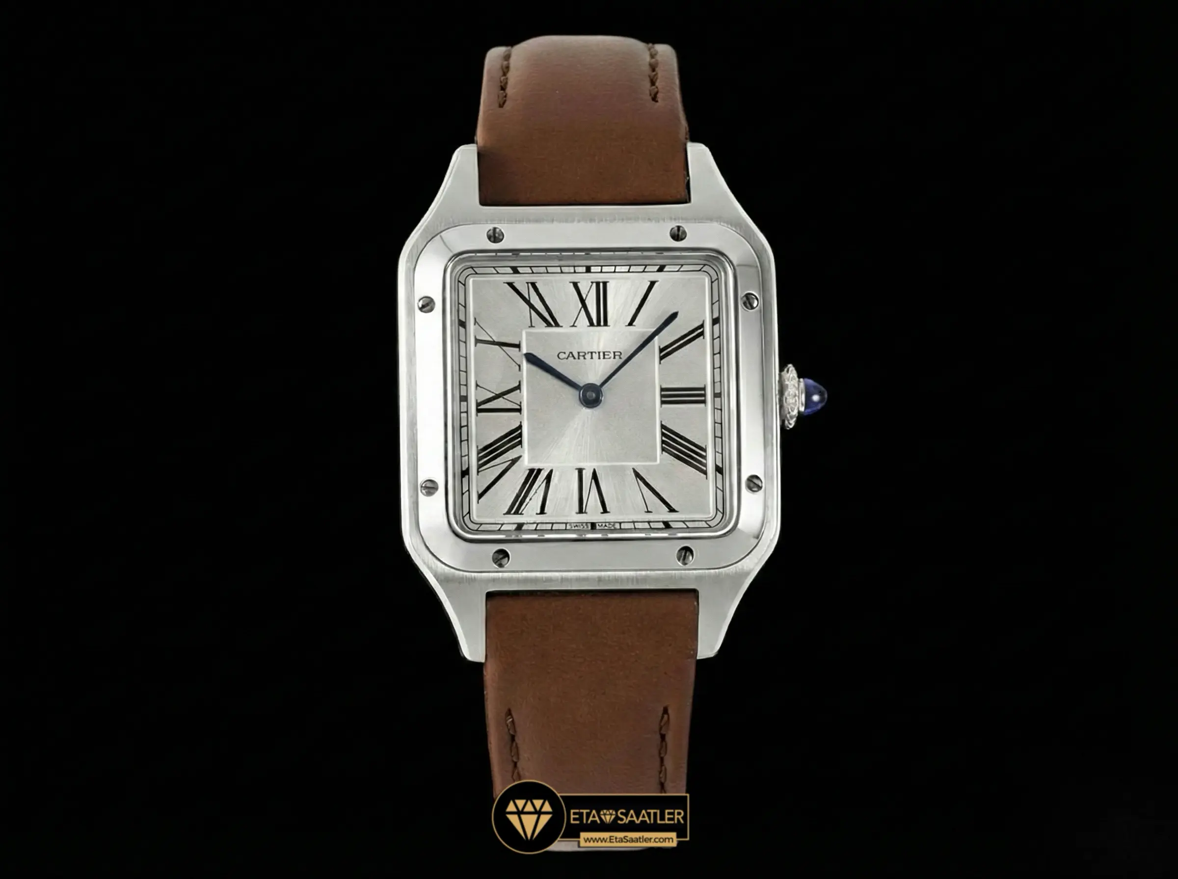 Cartier Santos Dumont Silver Dial Brown Leather 43.5mm Super Clone ETA