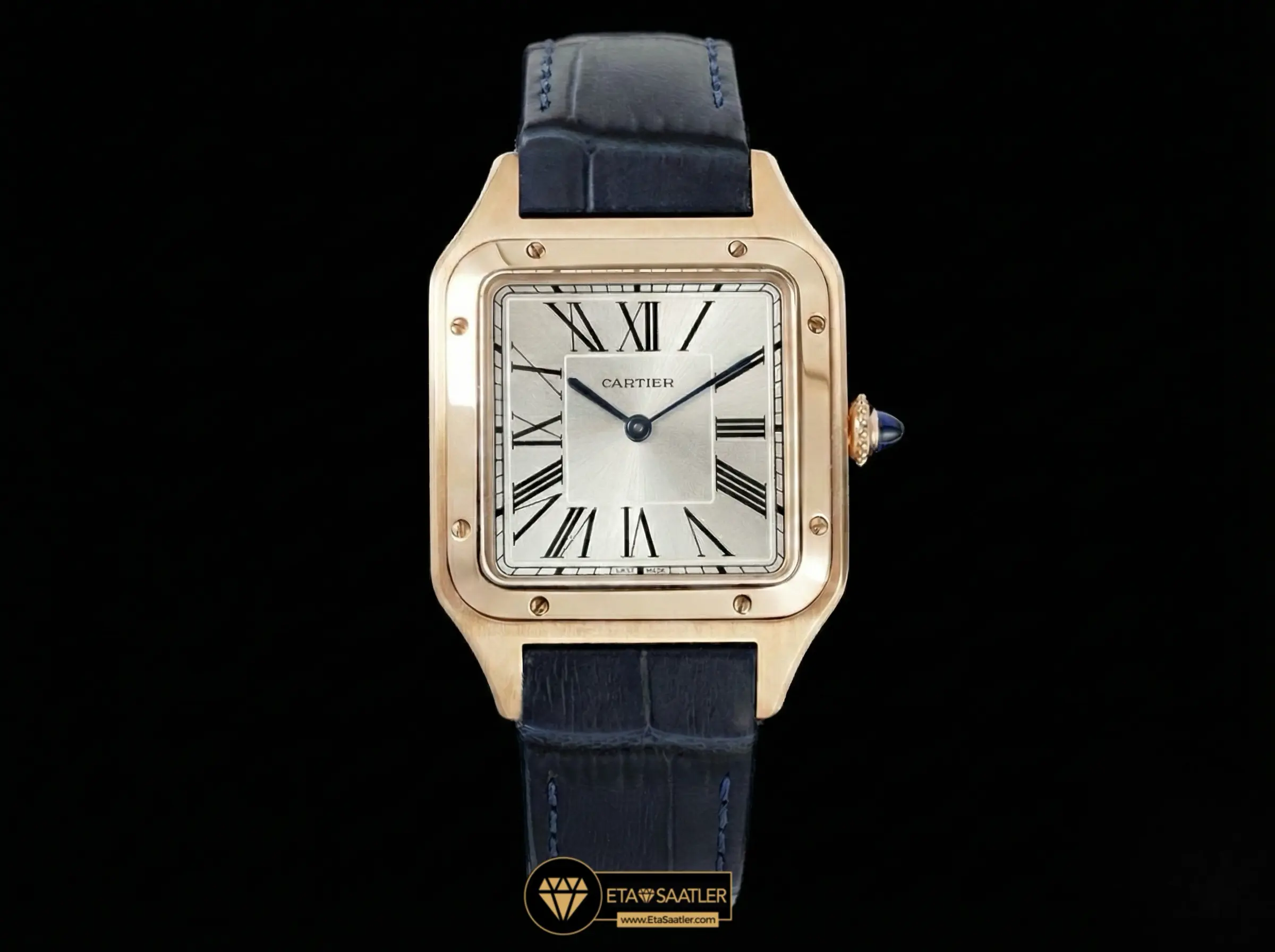 Cartier Santos Dumont Gold Kasa Silver Dial Blue Leather 43.5mm Super Clone ETA