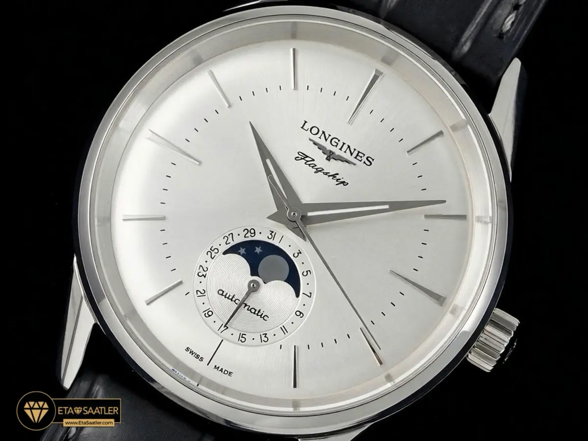 longines-flagship-heritage-moonphase-silver-dial-black-leather-super-clone-eta-017