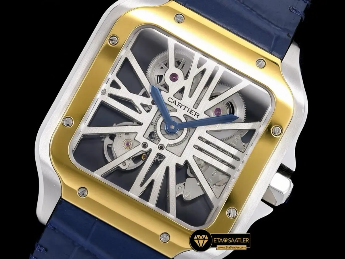 cartier-santos-skeleton-bi-color-blue-leather-strap-super-clone-eta-017