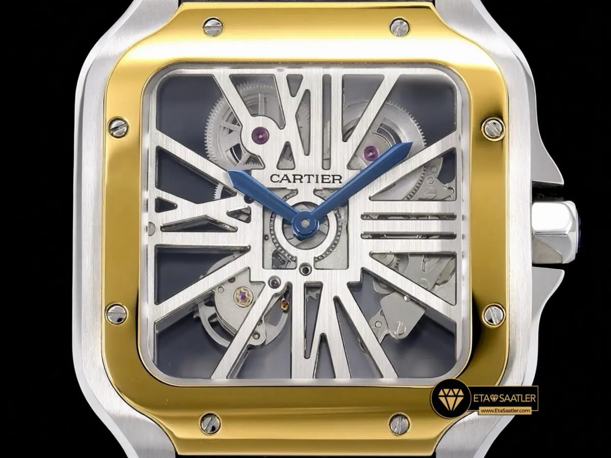 cartier-santos-skeleton-bi-color-blue-leather-strap-super-clone-eta-018