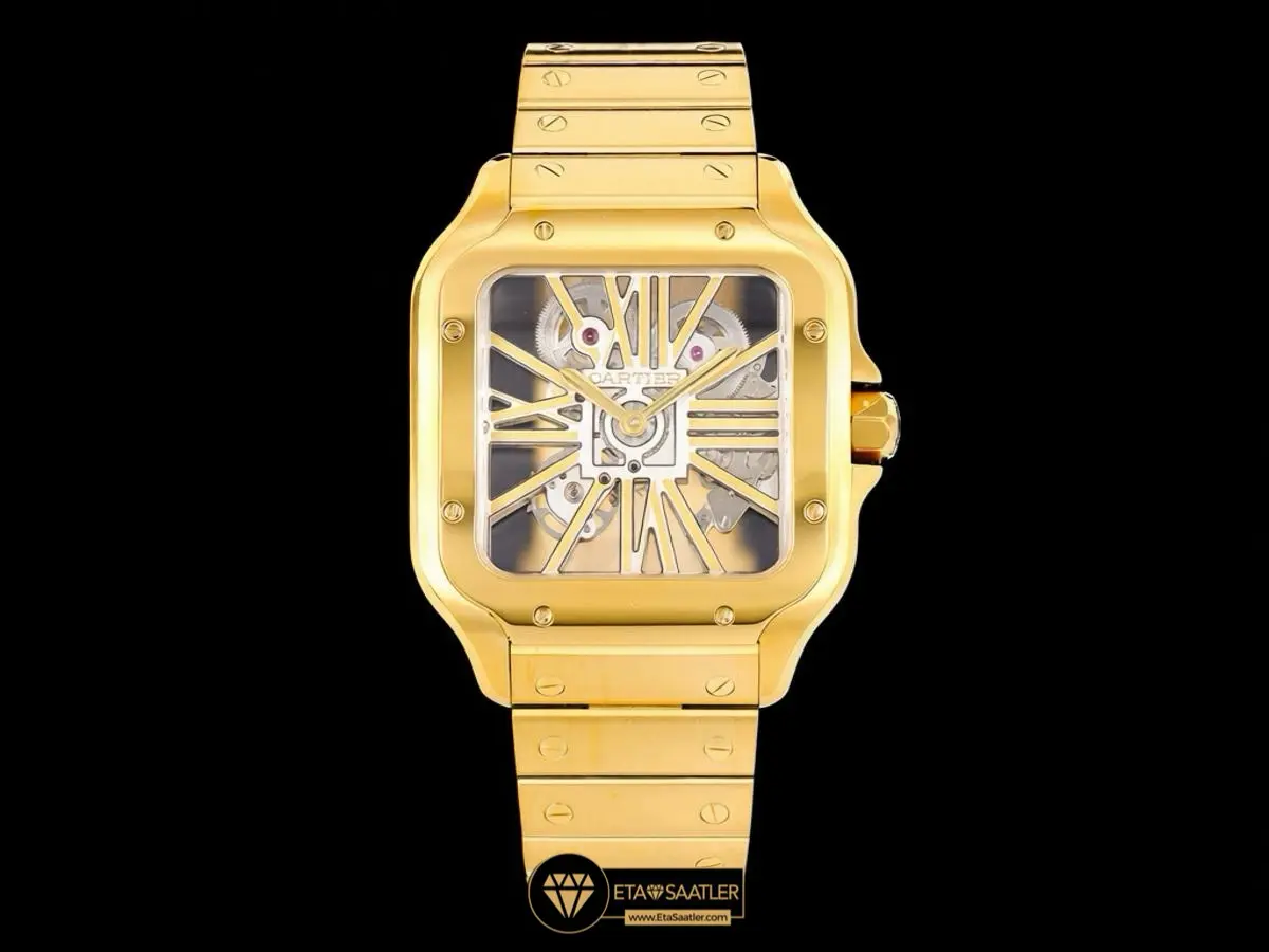 Cartier Santos De Cartier Skeleton Gold Super Clone ETA