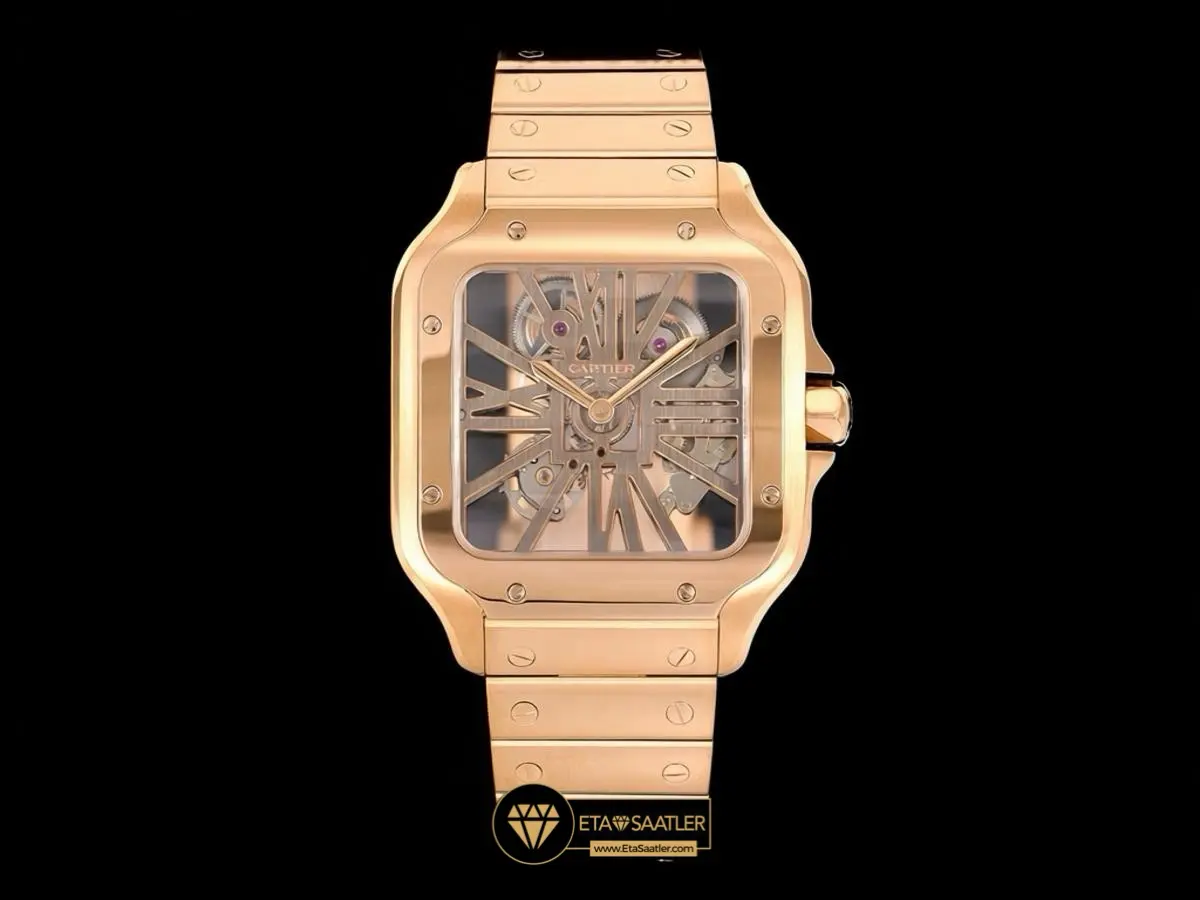 Cartier Santos De Cartier Skeleton Rose Gold Super Clone ETA