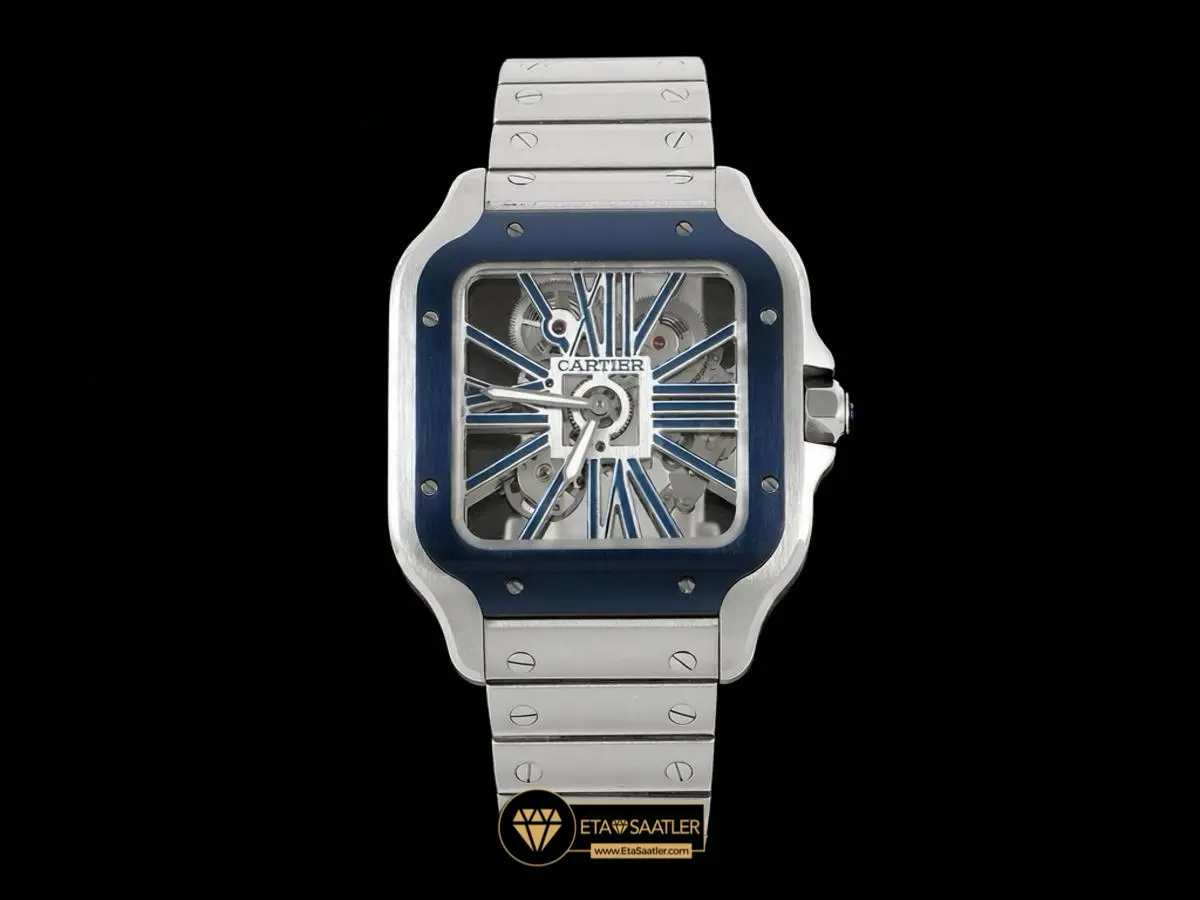 Cartier Santos De Cartier Skeleton Silver Blue Super Clone ETA