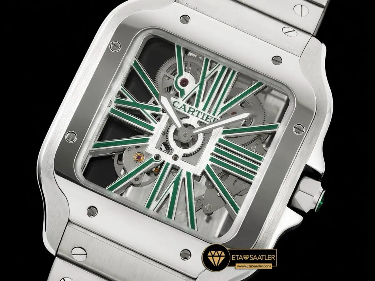 cartier-santos-skeleton-steel-green-dial-super-clone-eta-09