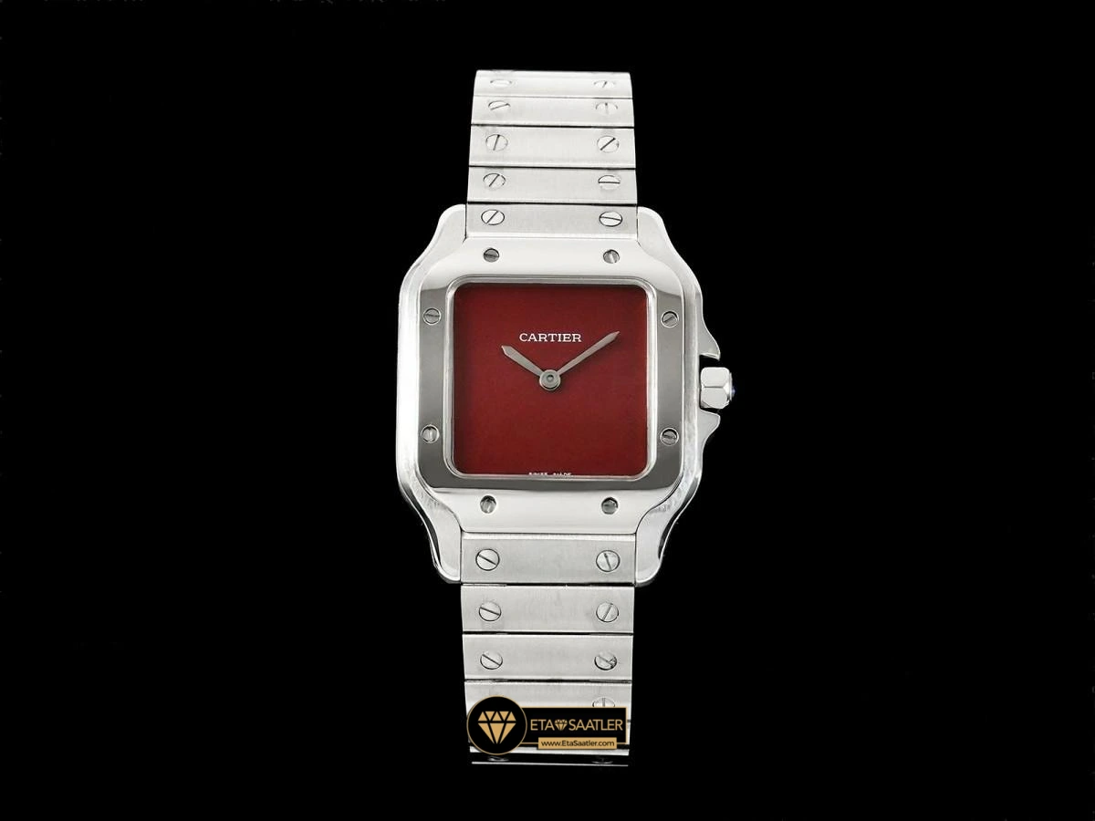 Cartier Santos Carree Gümüş Kasa Burgundy Quartz Super Clone ETA