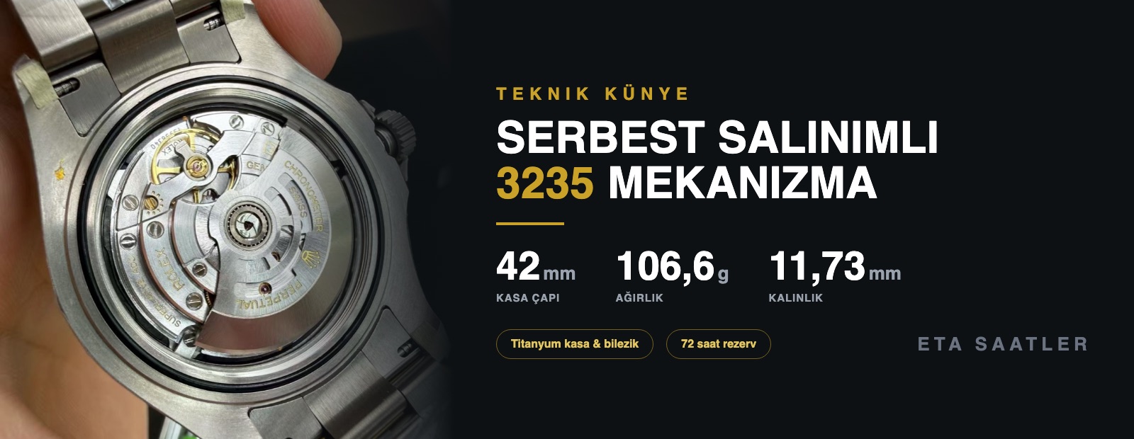 Rolex Yacht-Master 226627 titanyum teknik künye: 42 mm, 106,6 gram, 11,73 mm