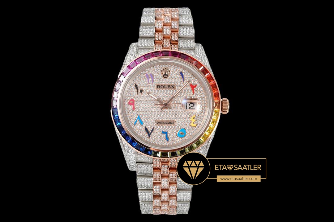 R2dj0412a rolex datejust rainbow diamond bezel arabic numeral dial super clone eta (1) 09 Rolex Datejust Rainbow Diamond Bezel Arabic Numeral Dial Super Clone ETA