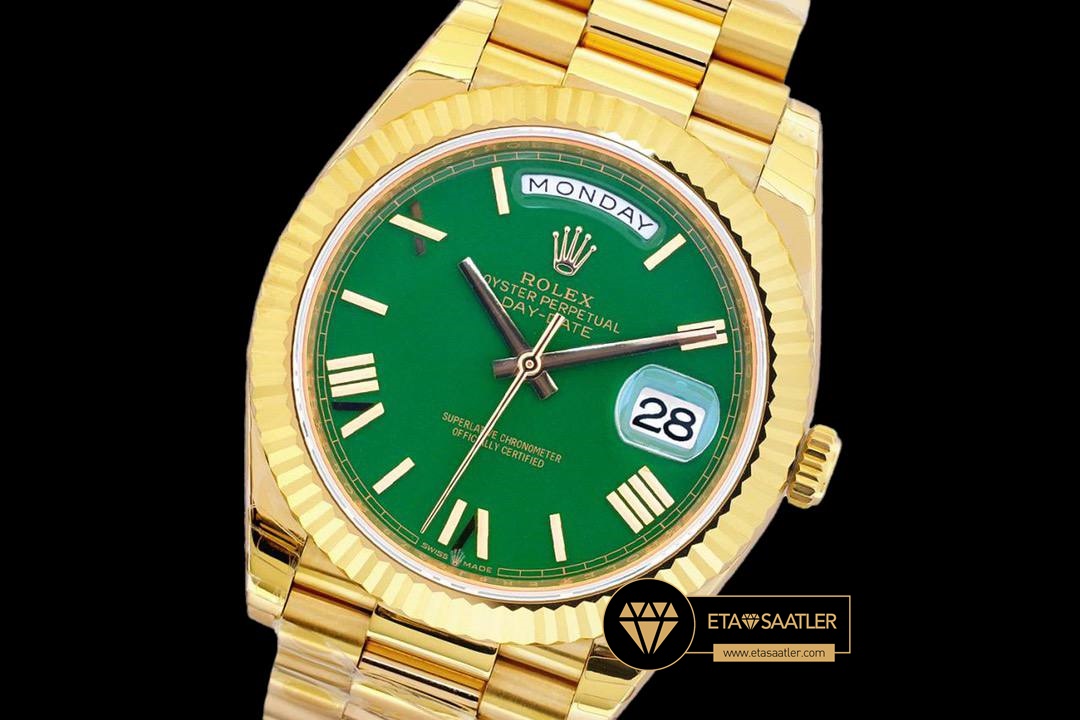 Rdd0265e rolex day date 40mm roma rakamlı yeşil kadran jubile kordon 11 super clone eta (6) 06 Rolex Day Date 40mm Roma Rakamlı Yeşil Kadran Jubile Kordon 11 Super Clone ETA