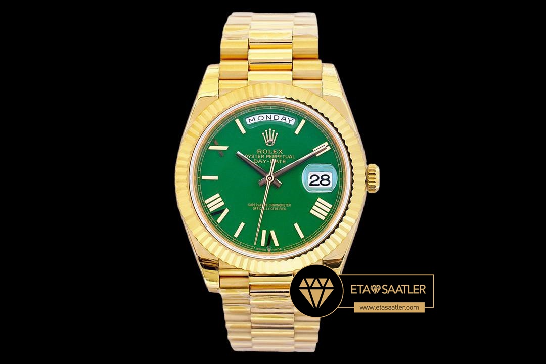 Rdd0265e rolex day date 40mm roma rakamlı yeşil kadran jubile kordon super clone eta 20 Rolex Day Date 40mm Roma Rakamlı Yeşil Kadran Jubile Kordon Super Clone ETA