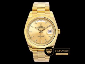 Rolex Day Date 40mm Gold İndexli Kadran Yeni Stil Rolesor Deployant Kordon Super Clone ETA